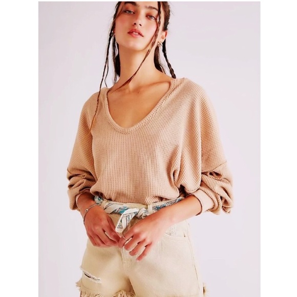 We The Free FREE PEOPLE Buttercup Oversize Thermal Top In Windswept Leaves - Picture 10 of 12